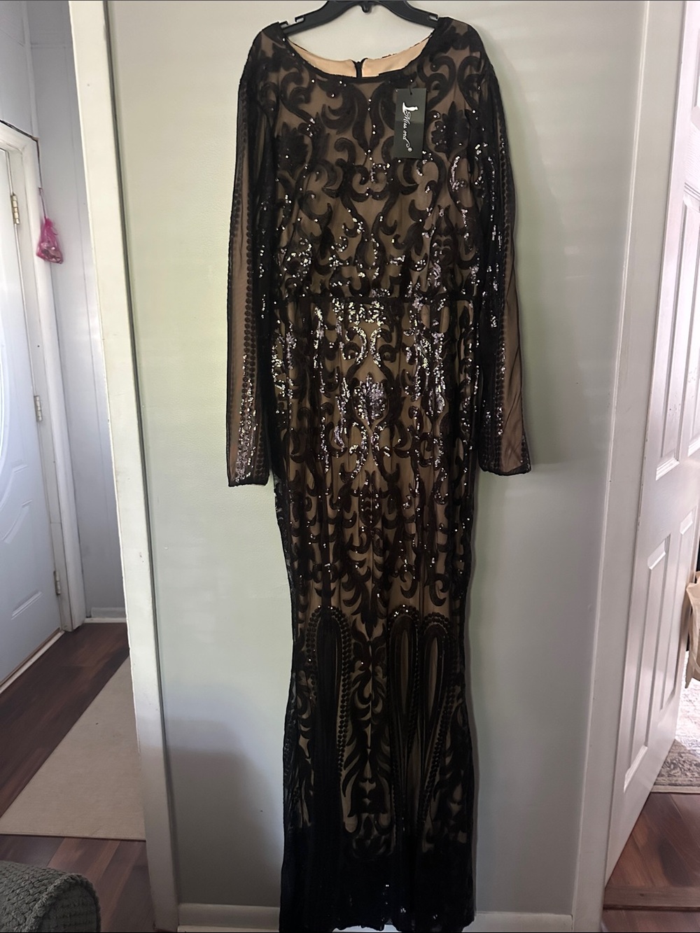 Elegant Black Sequined Sheer Gown